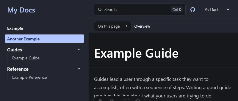 Starlight sidebar with smaller font size