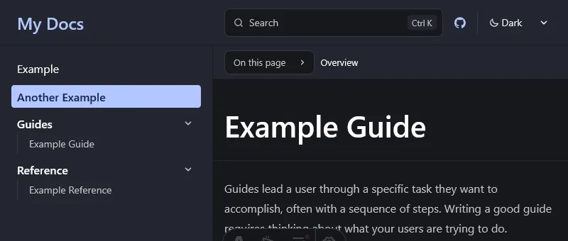 Starlight sidebar with lighter font weight