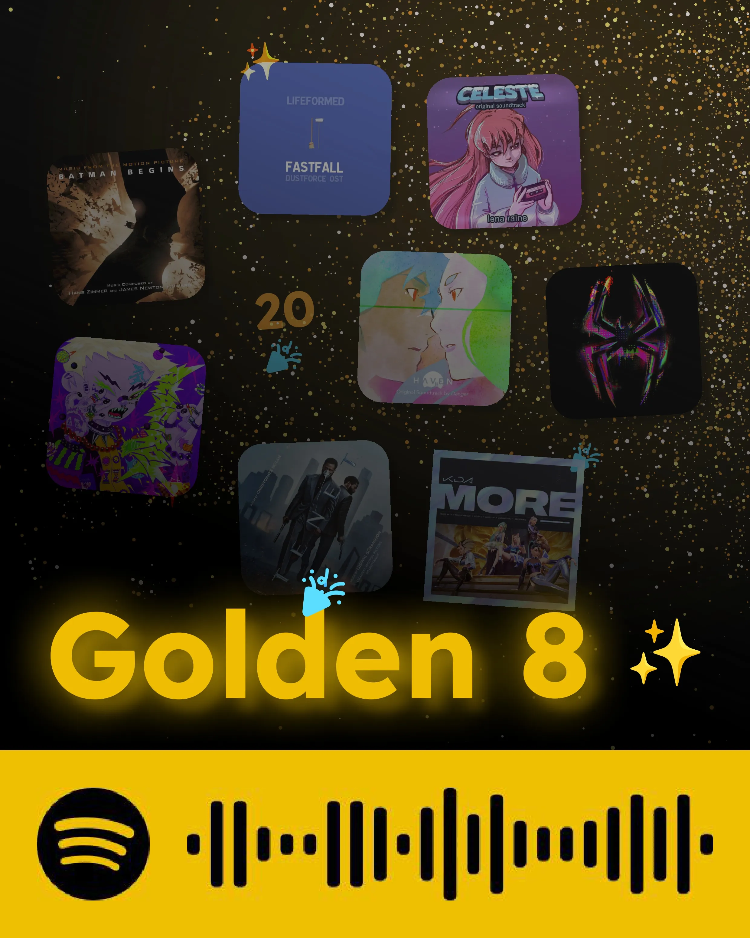 Golden 8 playlist cover - a collection of my favorite songs.