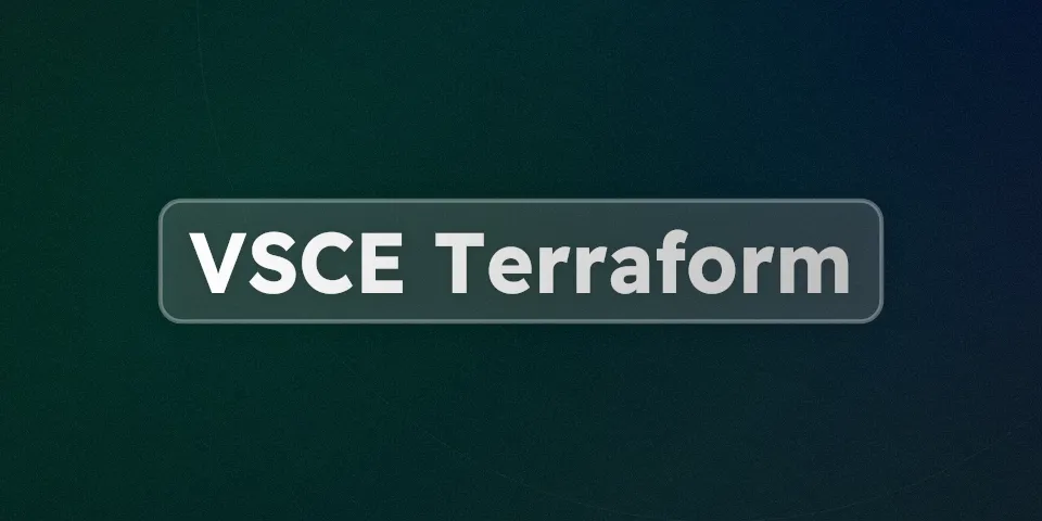 A beautiful cover image with the text "VSCE Terraform"